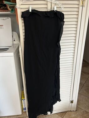 Ralph lauren Black Ruffle Trim Maxi dress high side slit